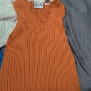 Orange Ribbed Sleeveless Top